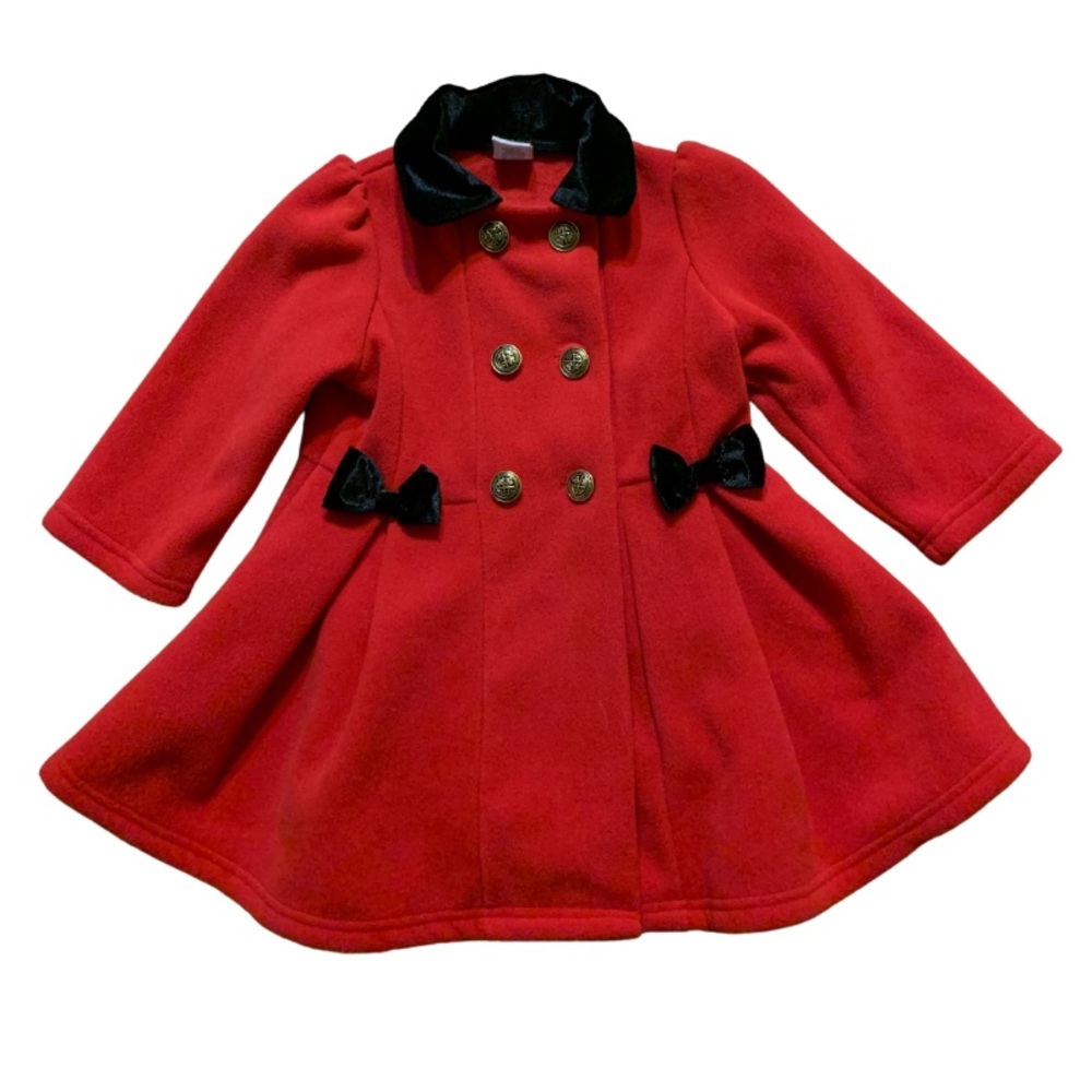 Starting Out Infant Girls Coat Buttons & Bows - 24 Months - Red & Black Fleece